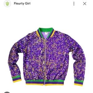 NWT Mardi Gras Sequin Jacket Fleurty Girl XL NOLA purple green gold